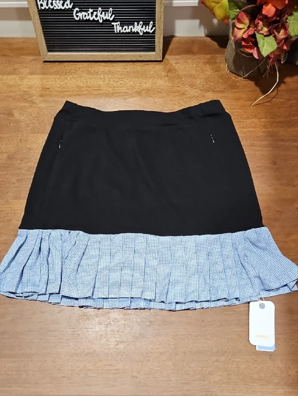 ACEGOLFS Black Mini Skirt with Blue Pleated Hem 🌞UPF 50+